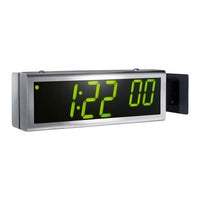 Image shows the ONT6KIT-W wall bracket and two six digit stainless steel Novanex clocks with green LEDs