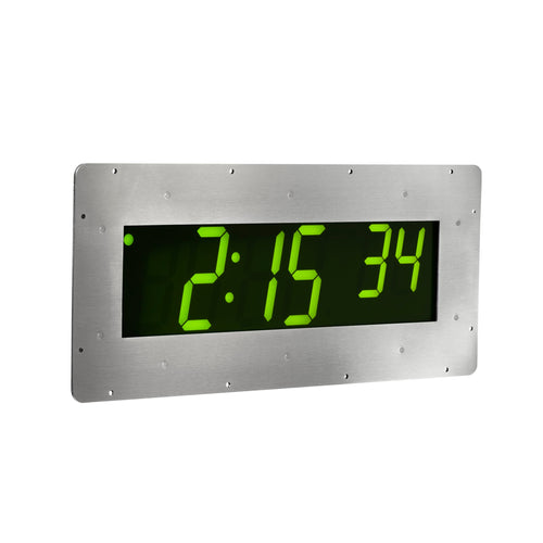ONT6CR-G  6 Digit PoE Clock, Green LED, IP65 Rated, Stericide Resistant, Recessed Mount with 316 Stainless Steel Case and Faceplate