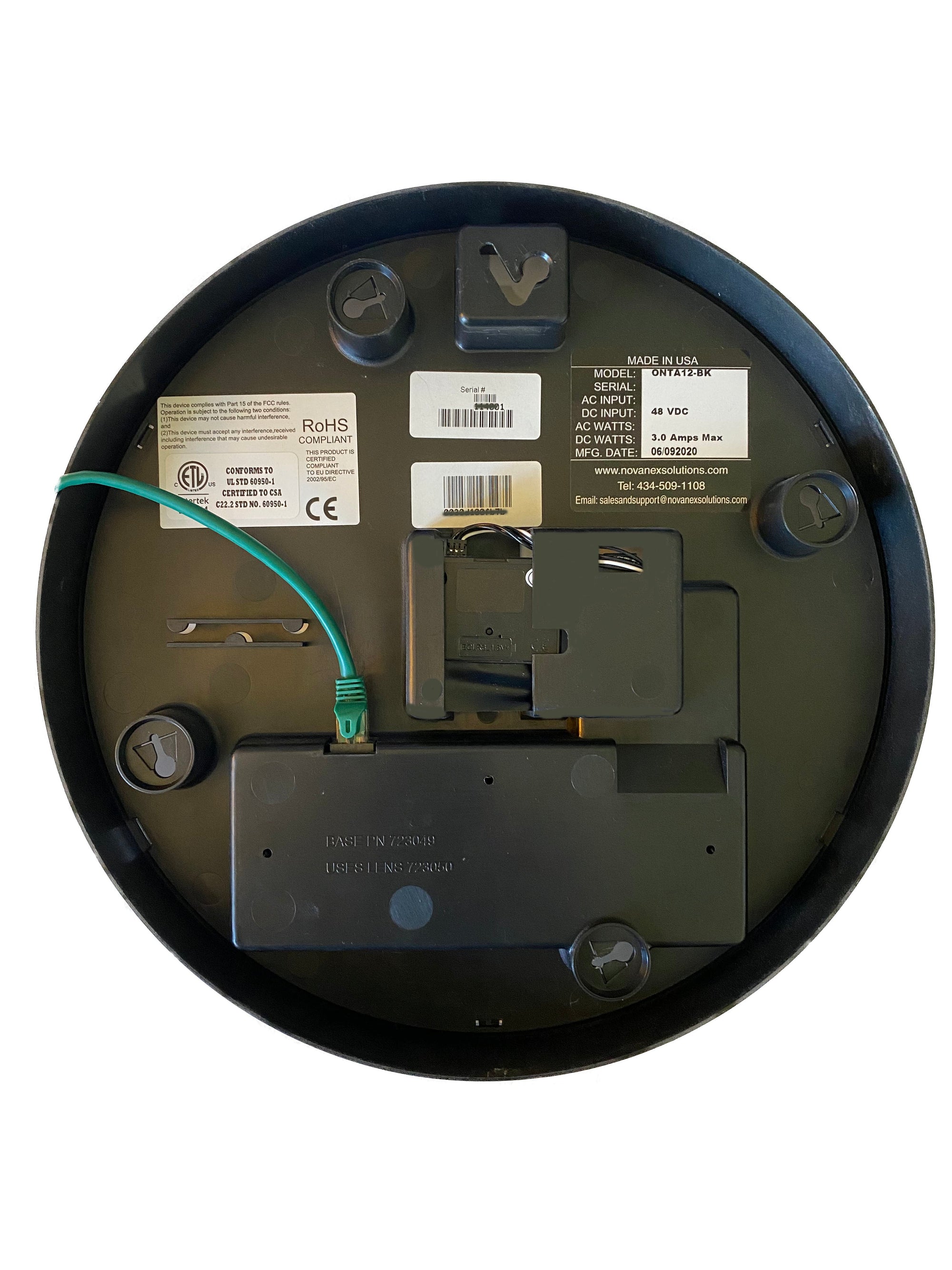ONTA12-BK:  Analog PoE Clock, 12" Diameter