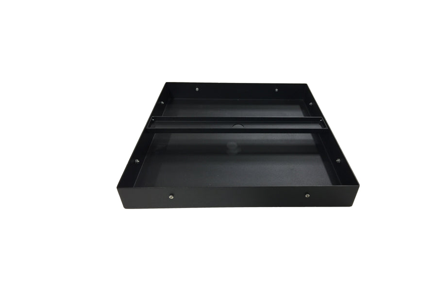 View of ONT6QUAD bracket for hanging four 6 digit PoE clocks from ceiling