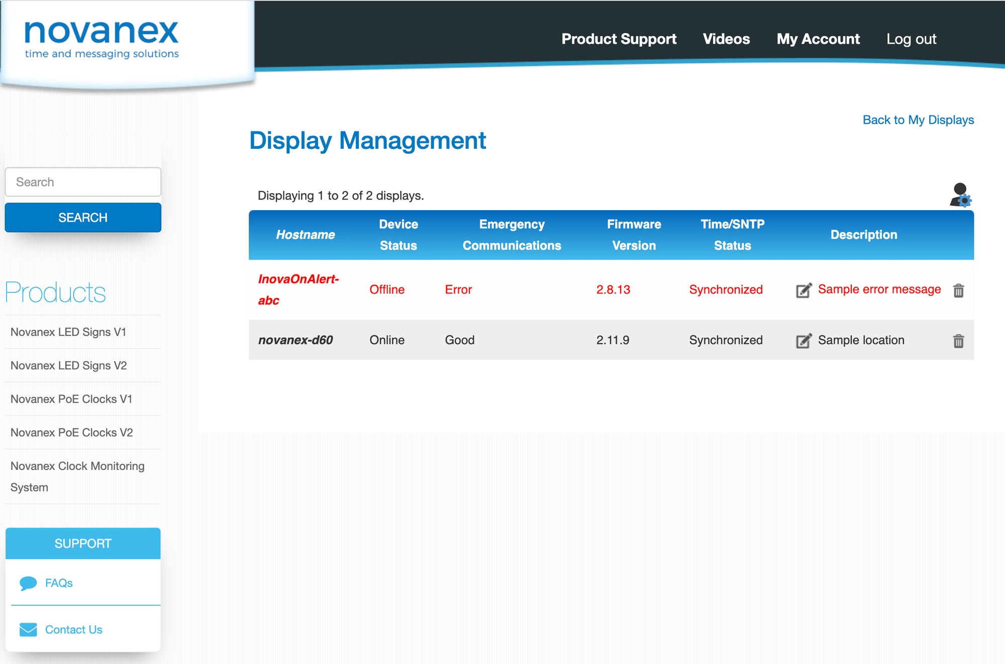 Screen shot of ECDMS LED display monitoring system
