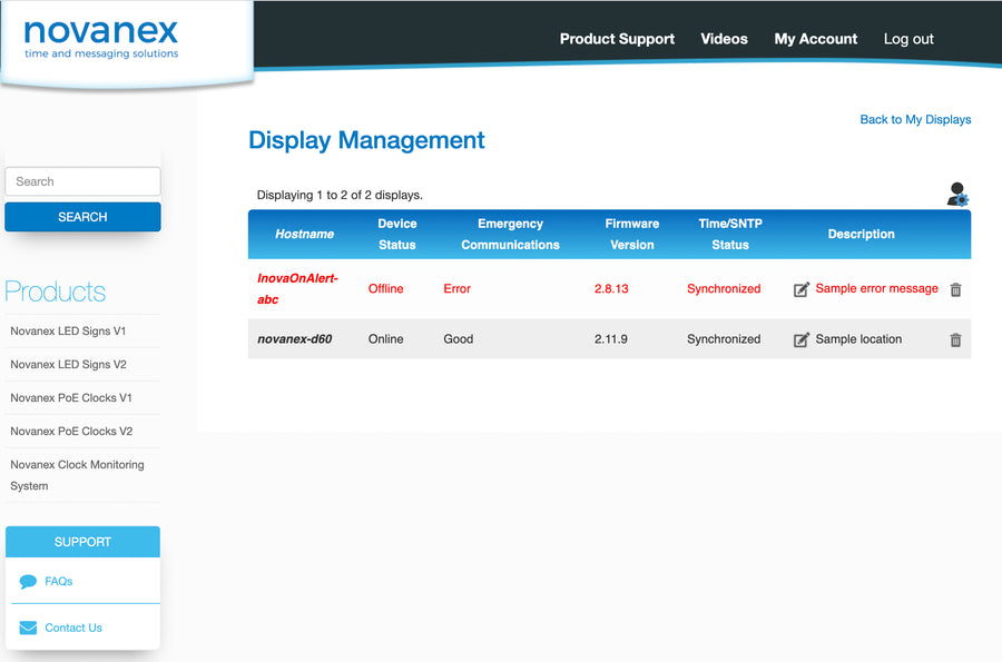 Screen shot of ECDMS LED display monitoring system