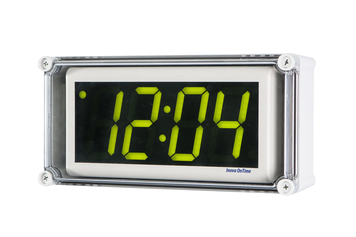 View of 4 digit clock installed in protective enclosure