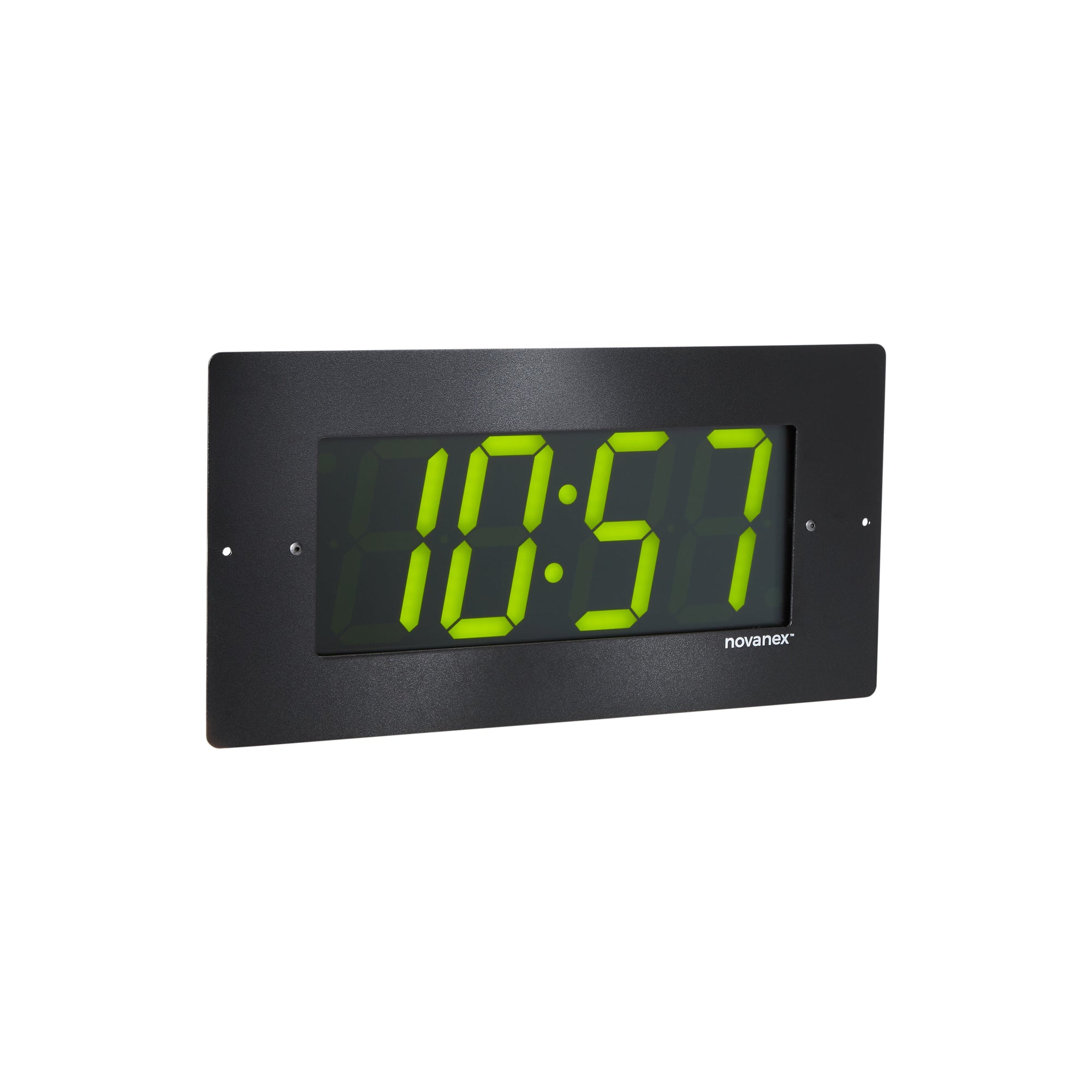 Front view of Novanex ONT4BKFM-G 4 digit green led  power-over-ethernet digital clock