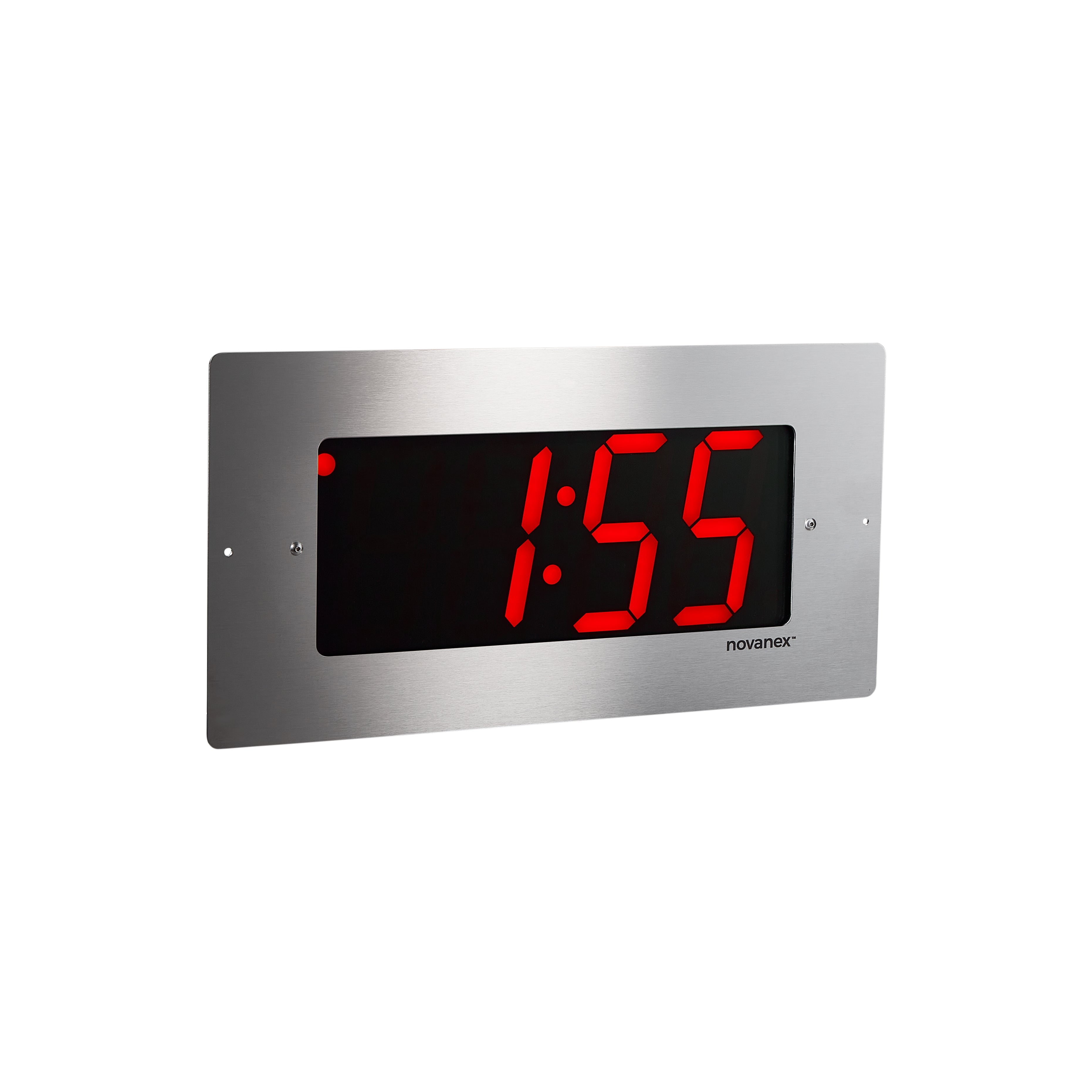 Four digit PoE clock, recessed mounting, red LEDs and stainless