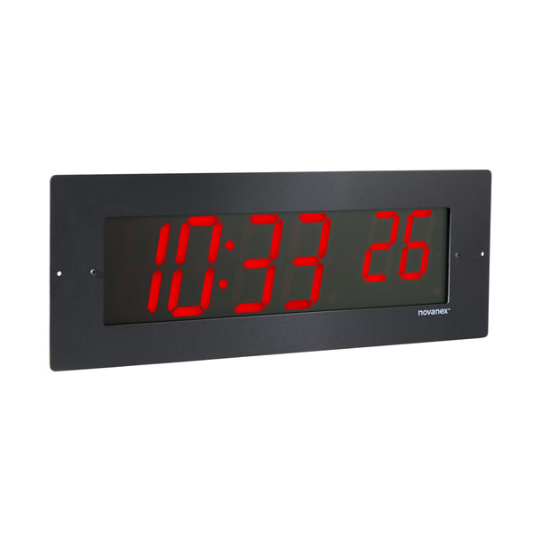 Six digit PoE clock with red LEDs, recessed black aluminum case and ...