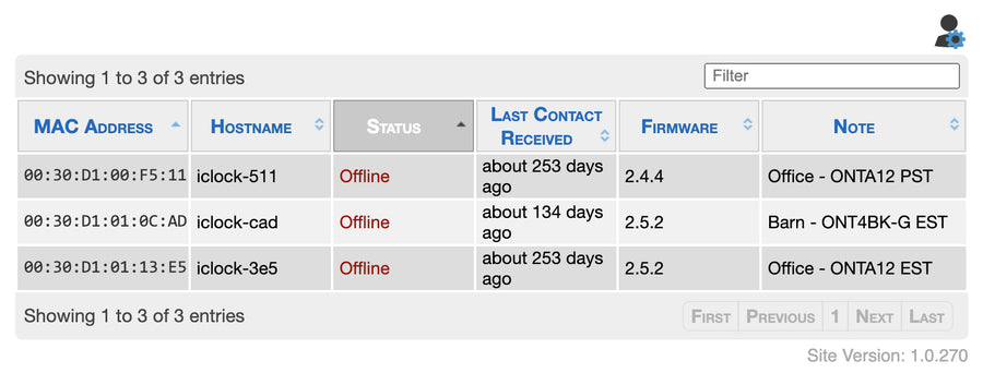 Screen shot of ONTMS clock monitoring system
