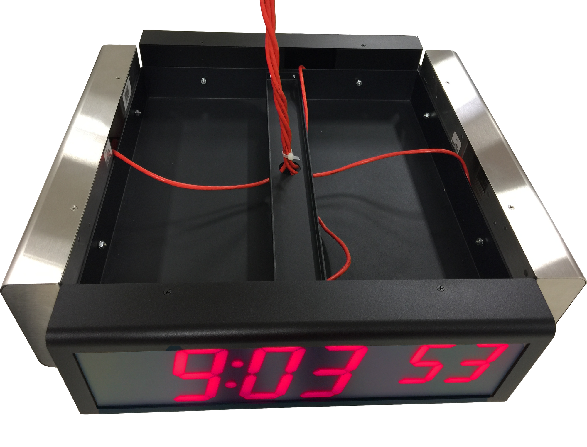 View of ONT6QUAD bracket with four 6 digit clocks installed